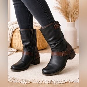 PIKOLINOS LE MANS SLOUCH HARNESS BLACK AND BROWN LEATHER HEELED BOOTS SIZE 41